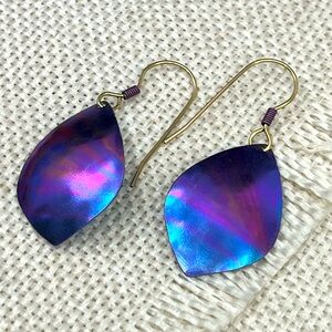 Signed Holly Yashi Hammered Niobium Drop Earrings - Blue & Purple